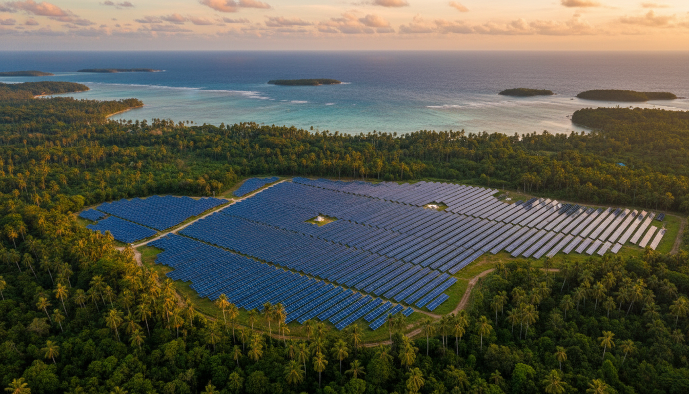 Aerial view of solar panels in the Visayan islands